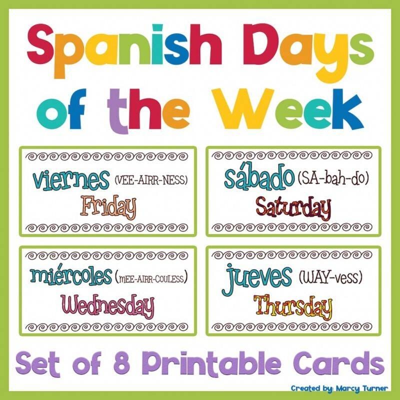 Spanish Days Of The Week | Printable Spanish Cards - Llmarketing - Medium