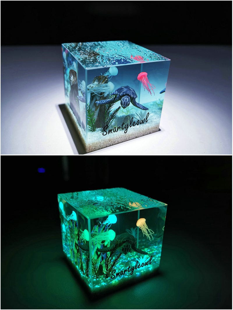 Jellyfish Paperweight |Resin Diorama| Real Flower Paperweight |Ocean Resin  Diorama |Table Decor | by Emily | Medium