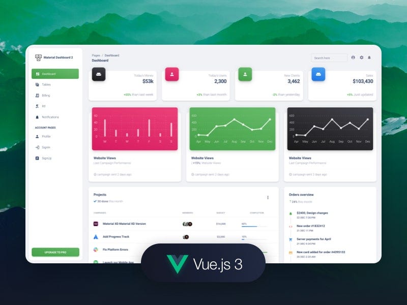 Vue3 Material Dashboard - Free Product | Medium