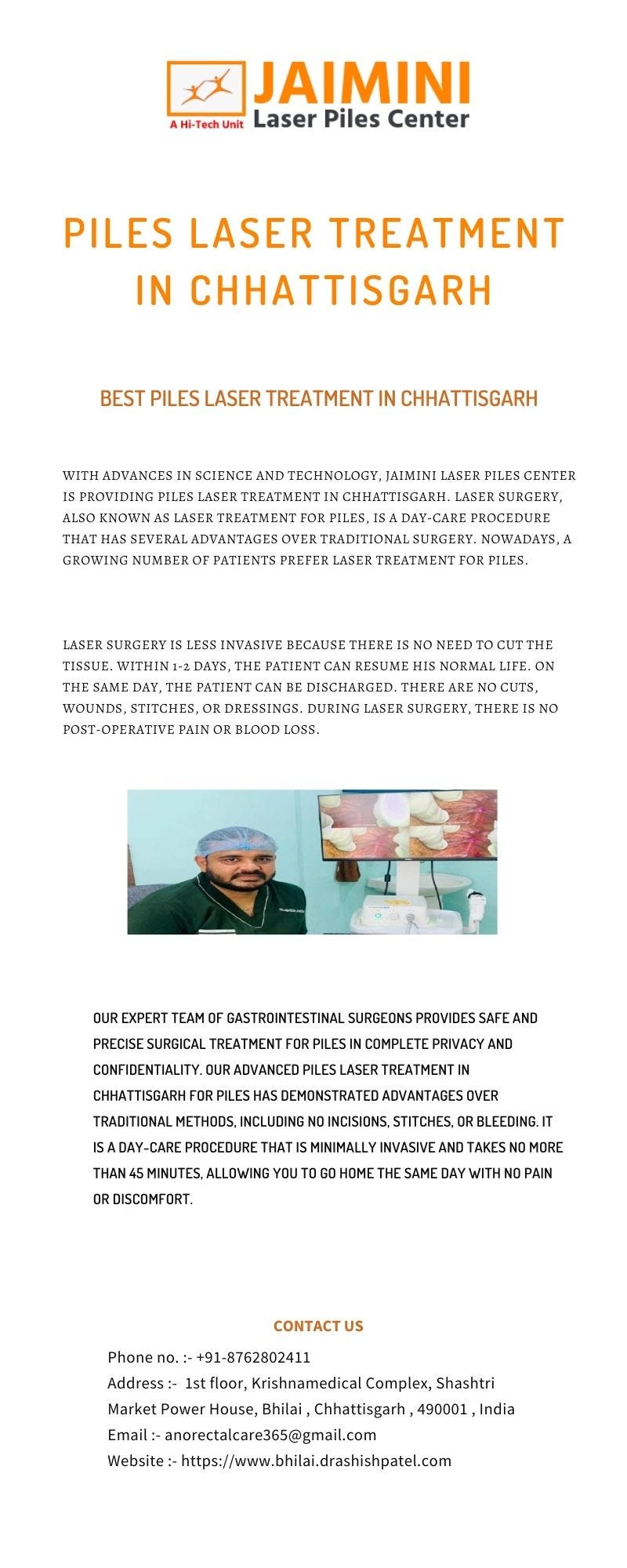 Piles Laser Treatment in Chhattisgarh. Jaimini Laser Piles center