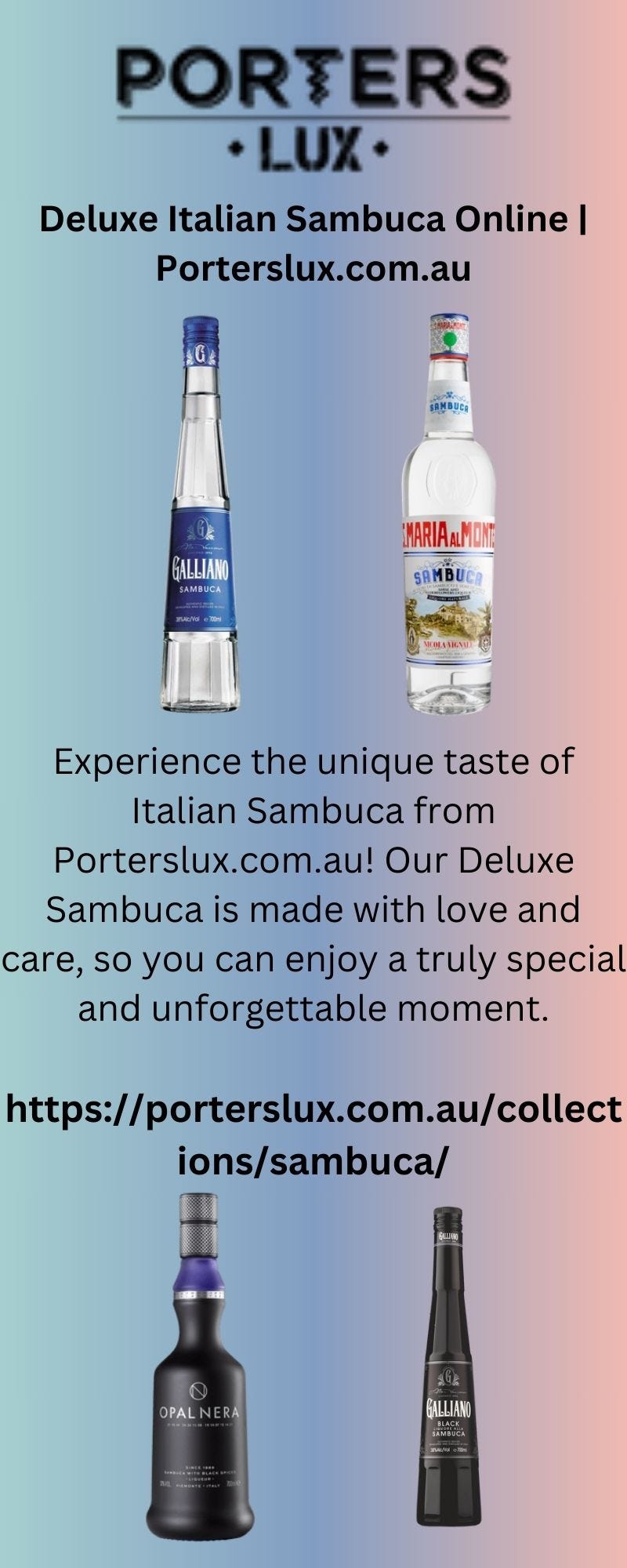 Deluxe Italian Sambuca Online | Porterslux.com.au - Proter Slux - Medium