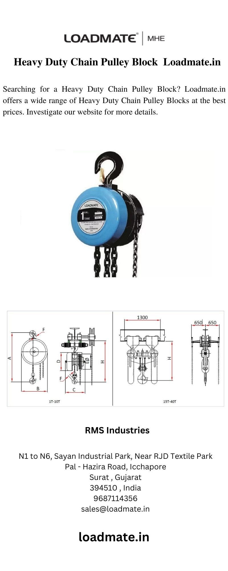 Heavy Duty Chain Pulley Block Loadmate.in RMS Industries Medium