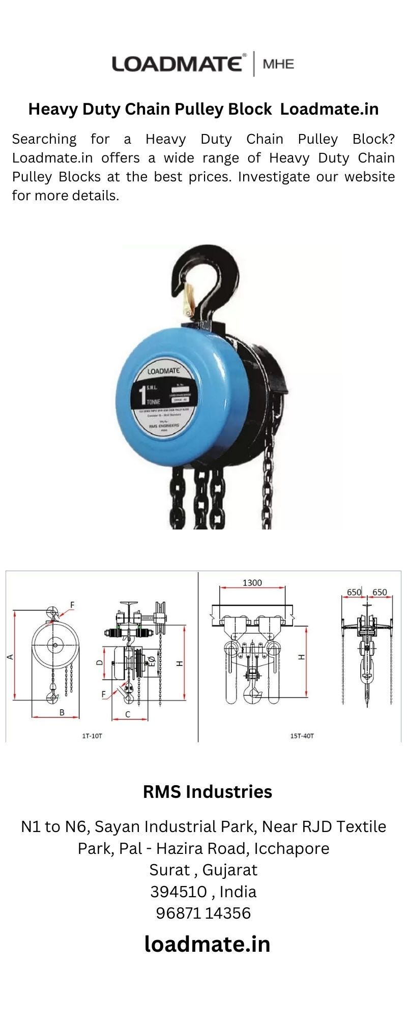 Heavy Duty Chain Pulley Block Loadmate.in RMS Industries Medium