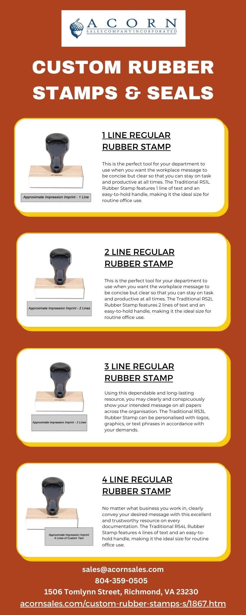 CUSTOM RUBBER STAMPS & SEALS Acorn Sales Medium