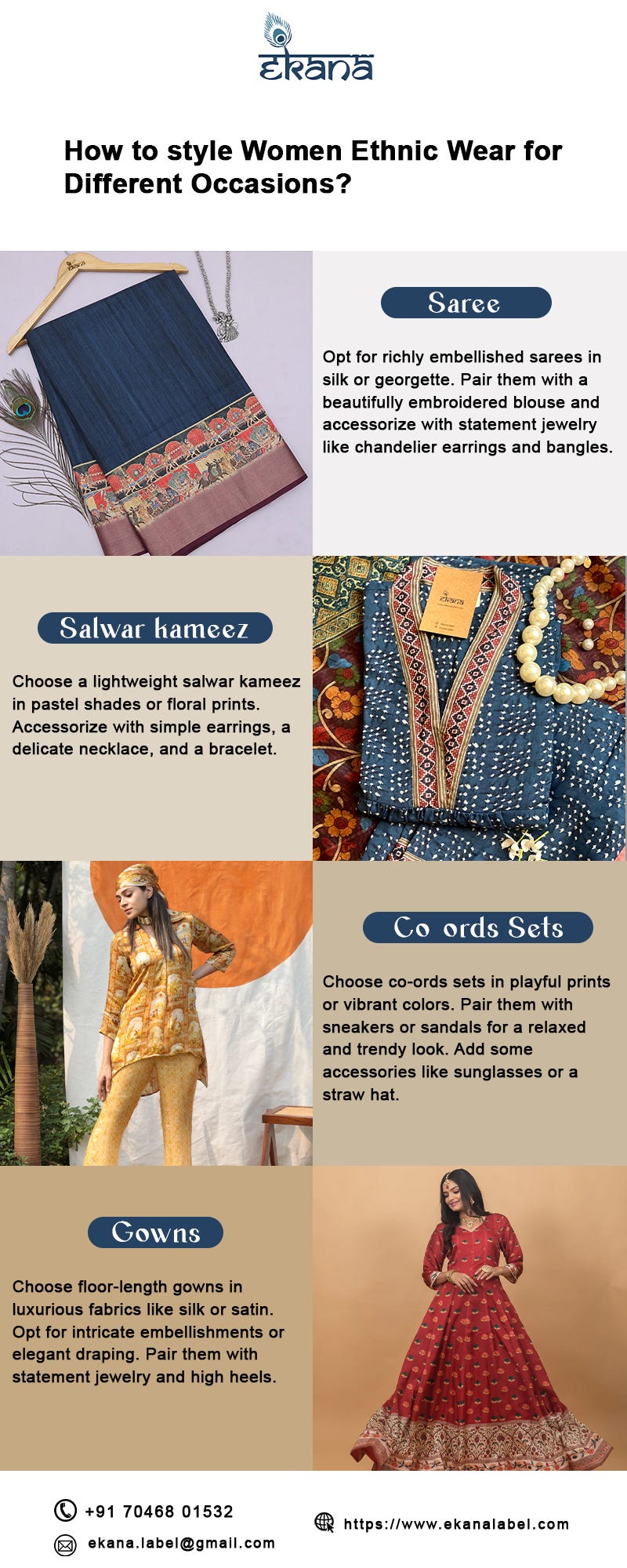 How to Style Women Ethnic Wear for Different Occasions ? - Ekana Label ...