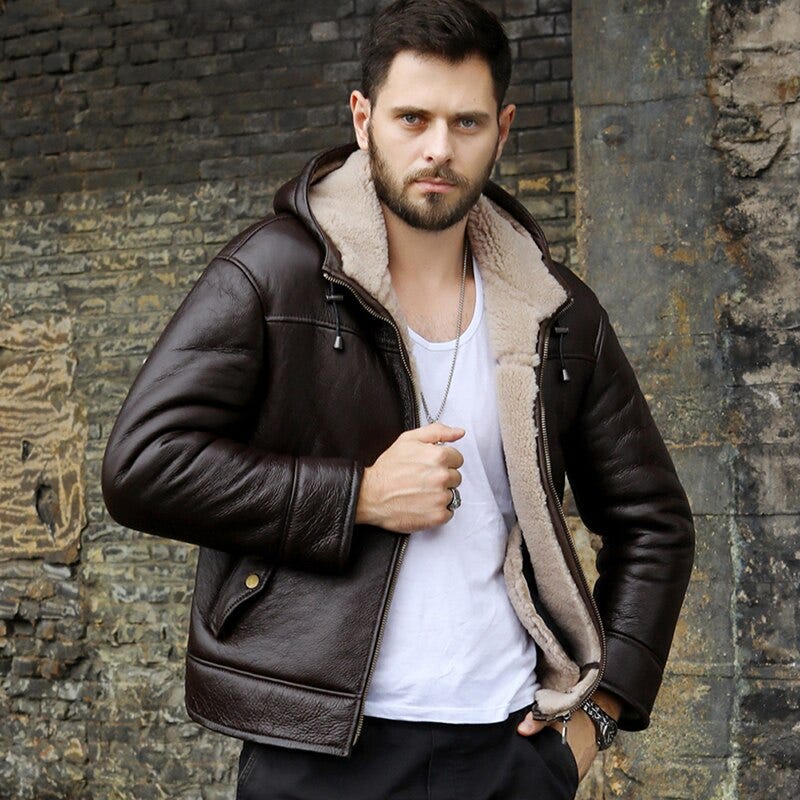 Men's Leather Vest with Fur Collar - Brown Winter Vest