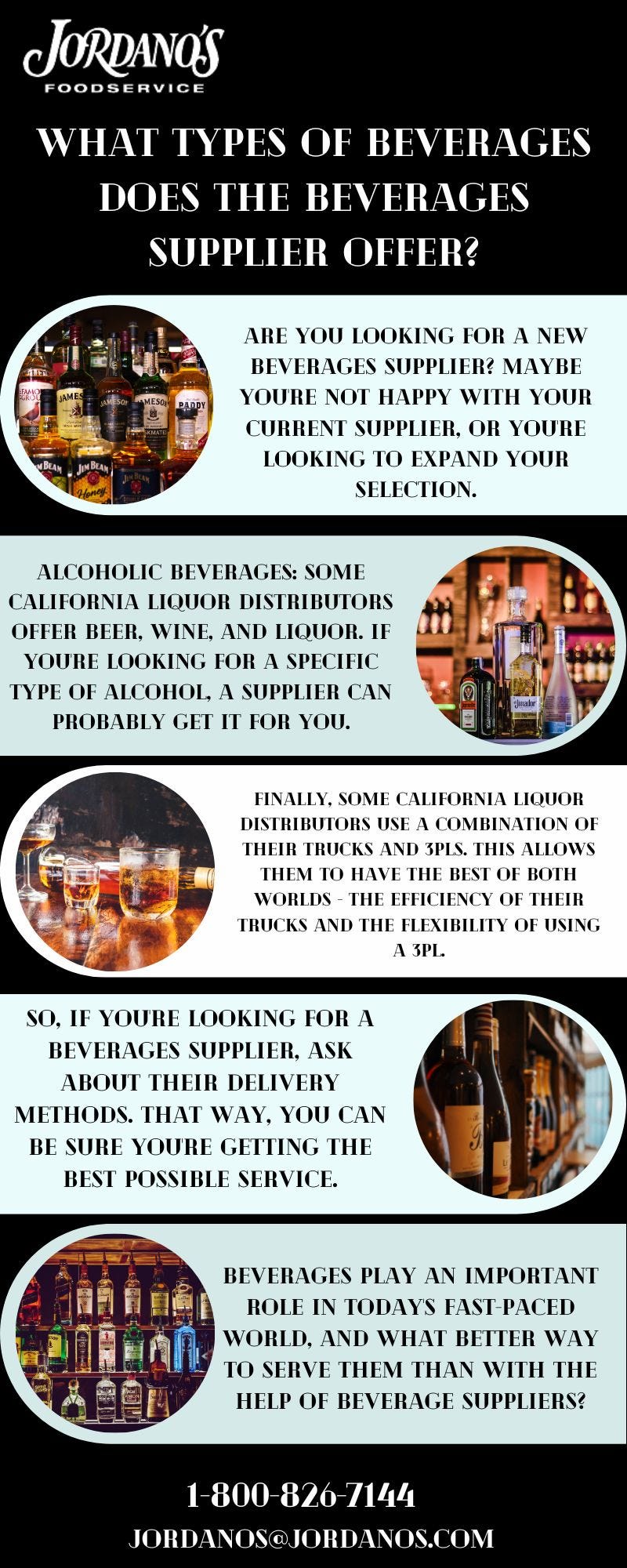 What types of beverages does the beverages supplier offer? JORDANO’S