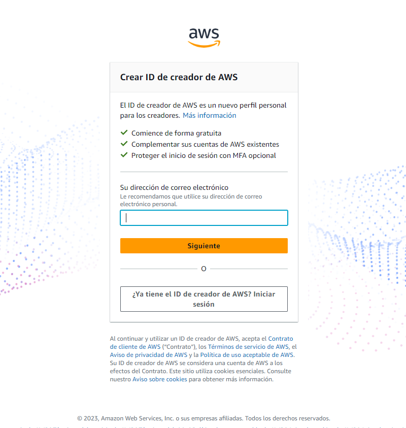 Proceso de creación de una cuenta de AWS Builder ID