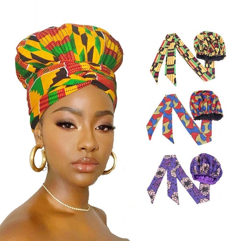 African Print Pattern Satin Head wrap totinahclothing Totinah