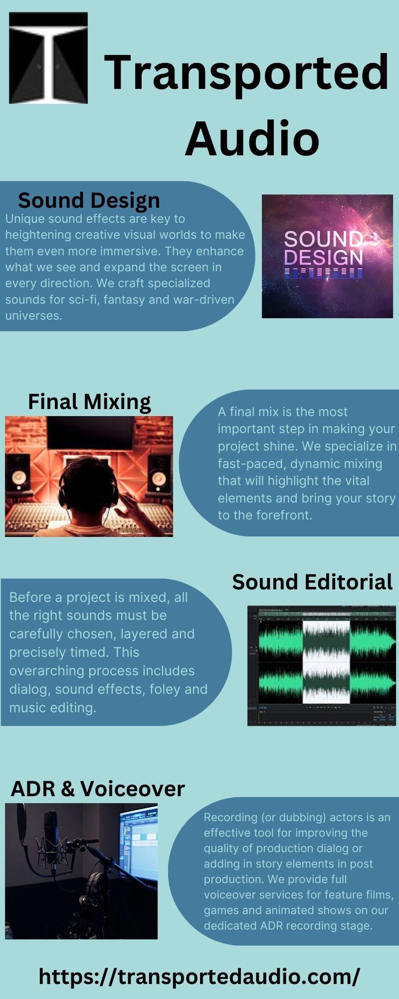 Transported Audio Transported Audio is a Sound Mixing Company that