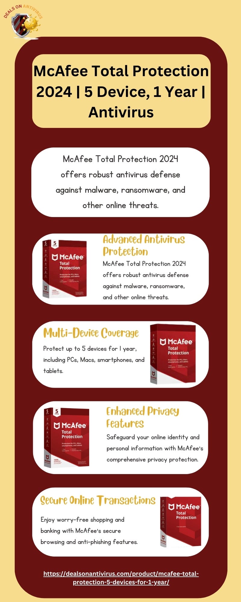 McAfee Total Protection 2025 5 Device, 1 Year Antivirus