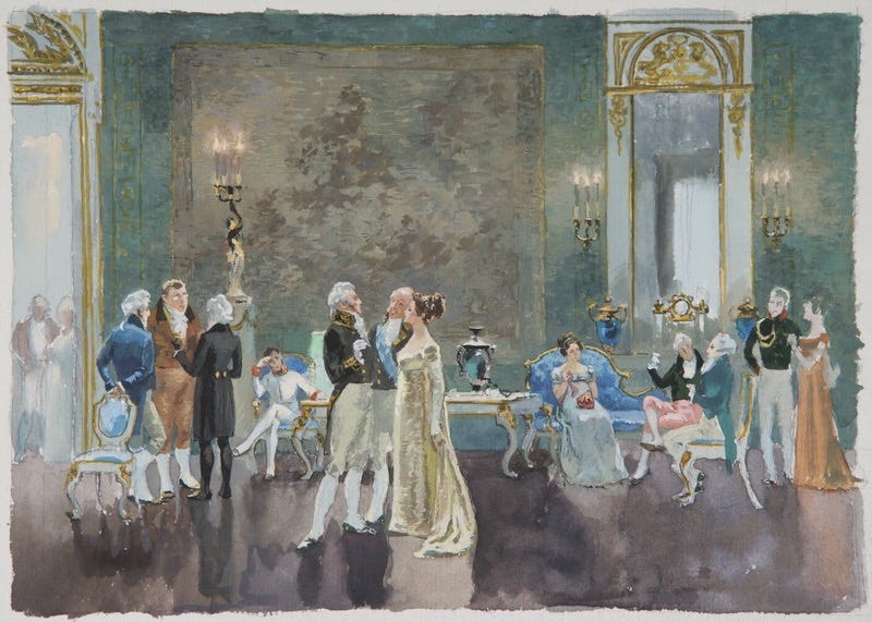 Anna Pavlovna Scherer’s Salon. Painting by A. Nikolaev. The events of War and Peace take place in the early nineteenth century, the same period in which Konstantin Danilovich’s story unfolds.