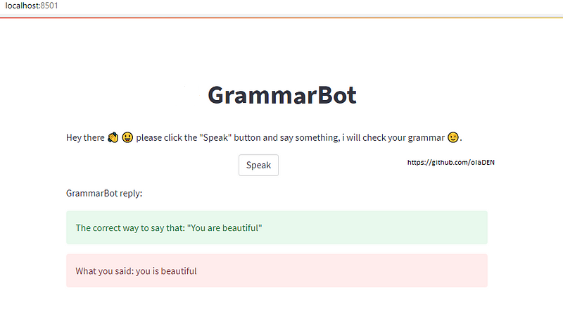 GrammarBot: A Speeach-to Speech Grammar Checker Bot with Streamlit for  Beginners | by Ola D. | Medium