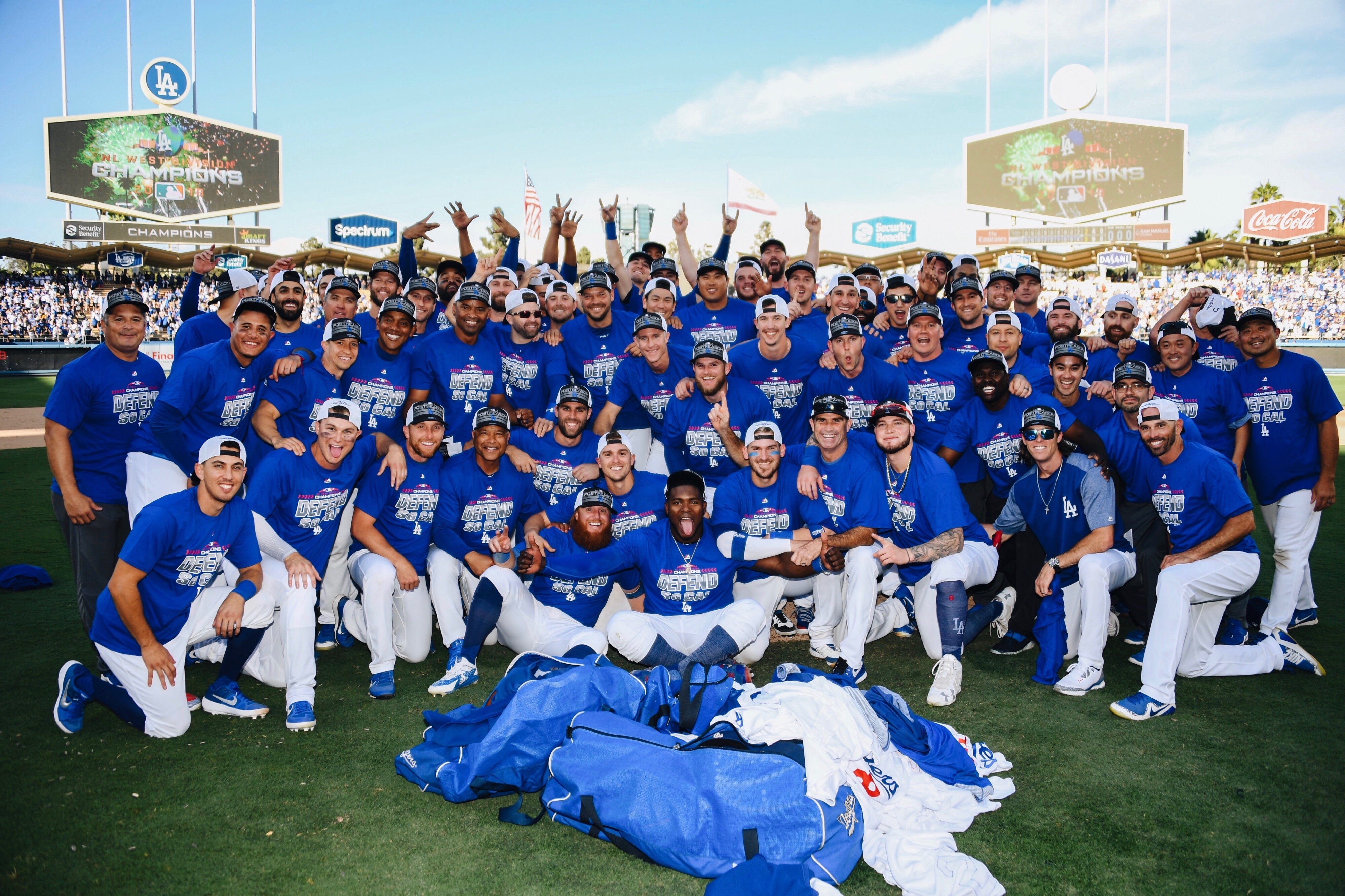 Watch as Dodgers celebrate their NL West title victory at Dodger