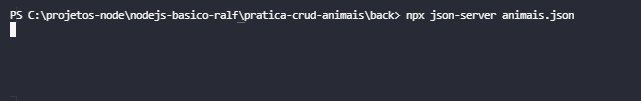 Figura 02 — Exemplo de como utilizar o comando npx json-server, passando o arquivo criado como parâmetro. Fonte: Autoria própria.