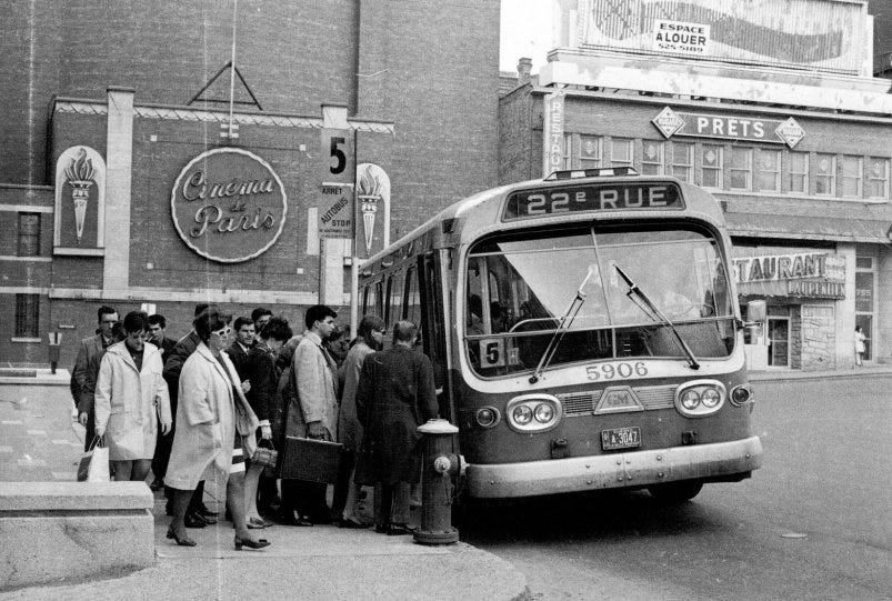 Every day, one hour each way times six years. What a time it was. And yes, we had a Cinéma de Paris. If you couldn’t go to Paris, you could always have it come to you. Source: Société d’histoire d’autobus du Québec.