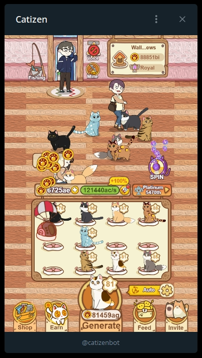 Catizen Game Telegram Tap-to-Earn Game gameplay