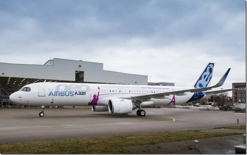 The Airbus A321LR/ACF test aircraft was unveiled in Hamburg earlier this month (Image via Airbus)