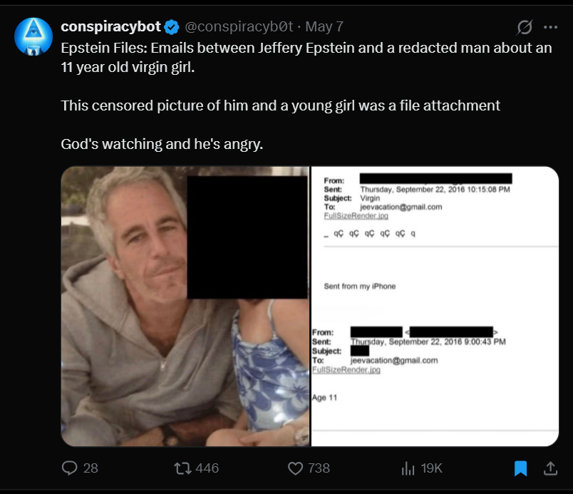 Epstein did not only abuse women, he targeted little girls, with emails referring to a child as young as eleven — Image courtesy of X