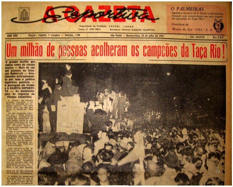 O Palmeiras é campeão mundial, sim! E o título da Taça Rio-1951