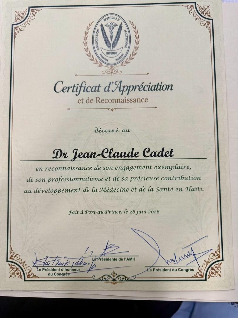 La Asociación Médica Haitiana rinde homenaje al Doctor Jean Claude Cadet