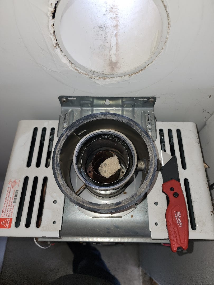 Rinnia Tankless V65I wasp nest in vent piping