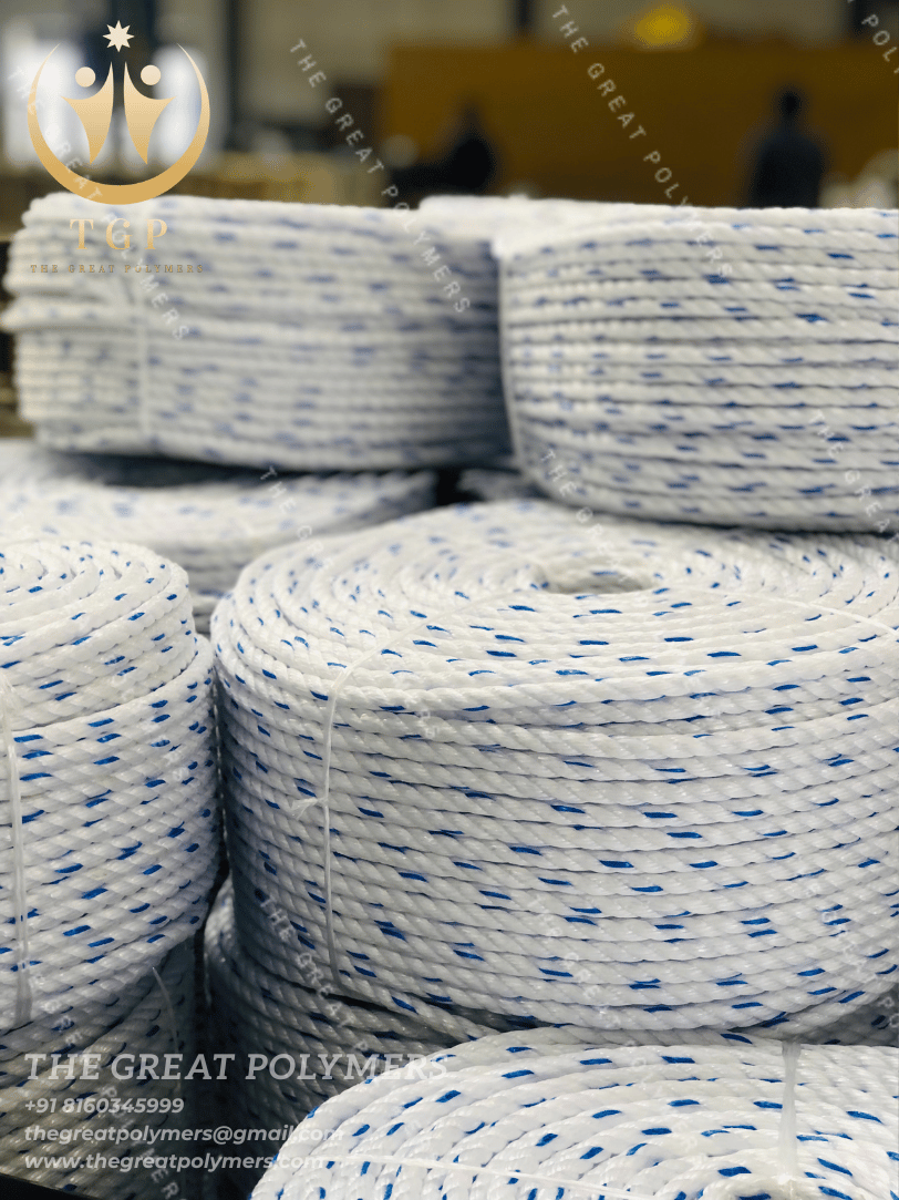 pp rope 100 yards white with blue color