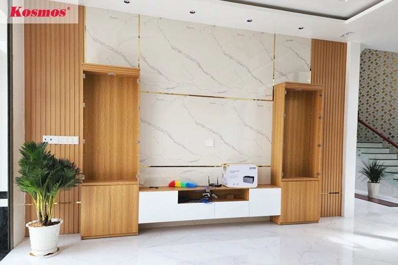 Tấm nhựa pvc vân đá trang trí tường phòng khách sang trọng