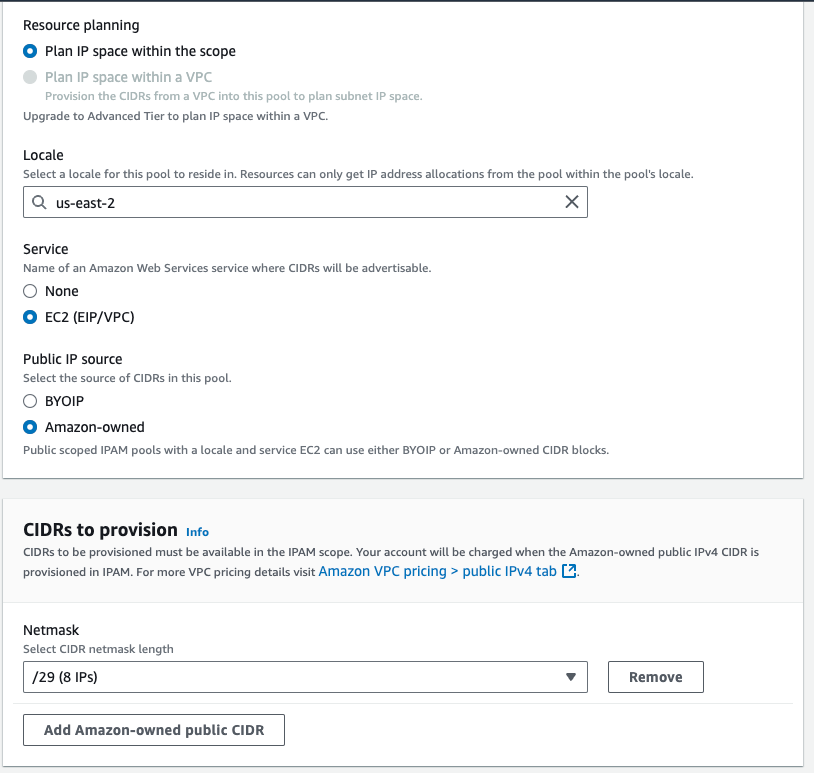 How to allocate contiguous IP blocks in AWS