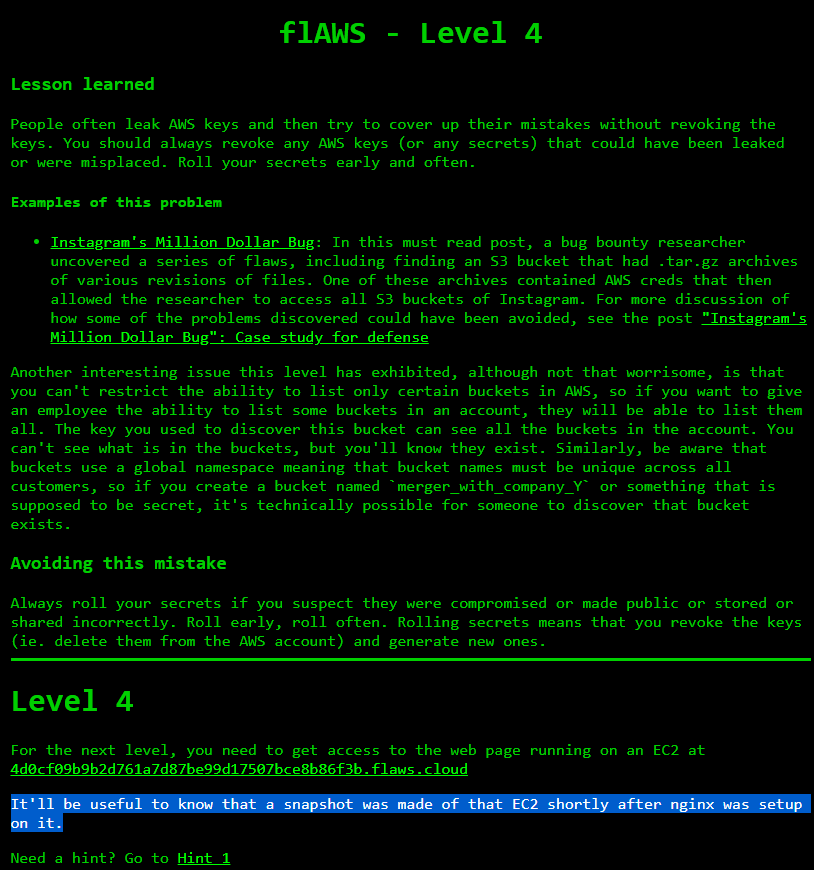 FLAWS.CLOUD AWS Security(S3 buckets, ec2 snapshots, leaked AWS keys