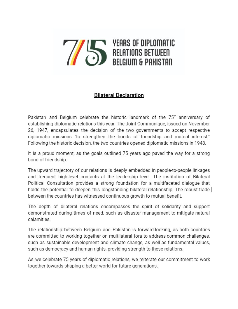 75th Anniversary of Establishing Diplomatic Relations between Pakistan