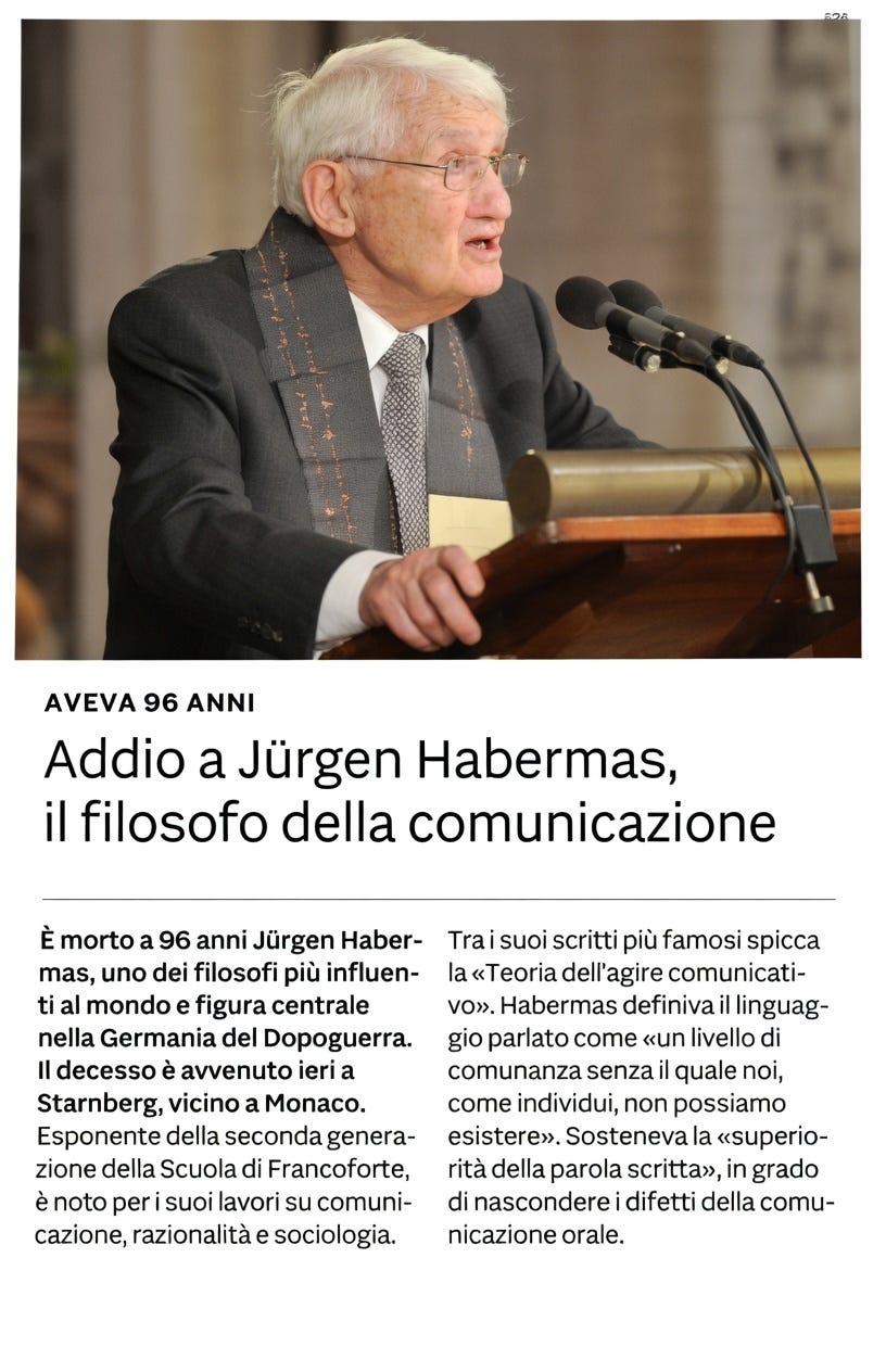 La scomparsa di Jürgen Habermas