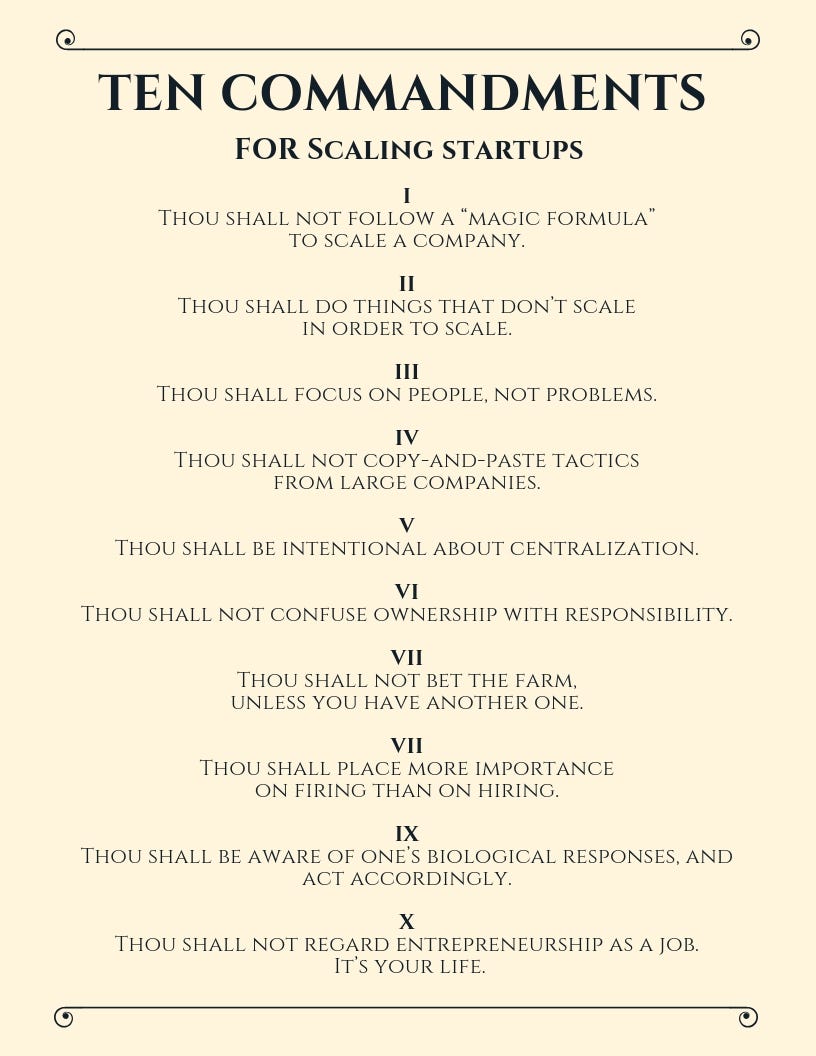 Give Away Your Legos' and Other Commandments for Scaling Startups