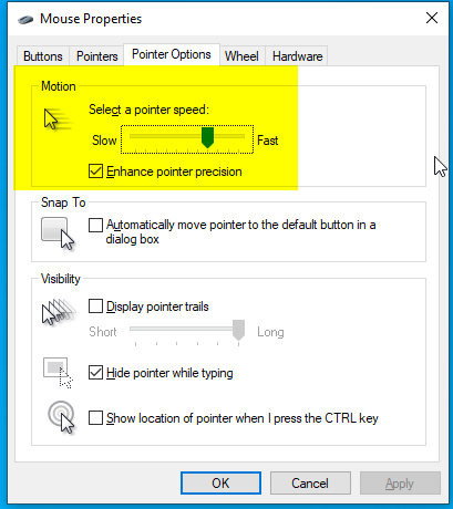 How to add trails to the mouse pointer in Windows 10