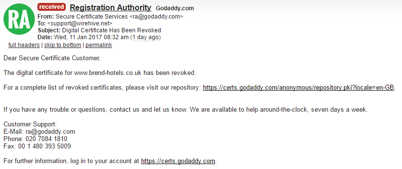 godaddy revoke certificate