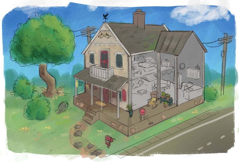 Le concept art original que j’ai dessiné lorsque j’ai rejoint Paralives, qui a été partagé dans une précédente publication Patreon (publication originale en Anglais). Beaucoup de choses ont changé depuis, c’est très excitant !