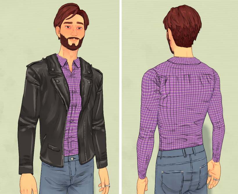 Sebastian avec sa veste en cuir préférée et une nouvelle chemise.