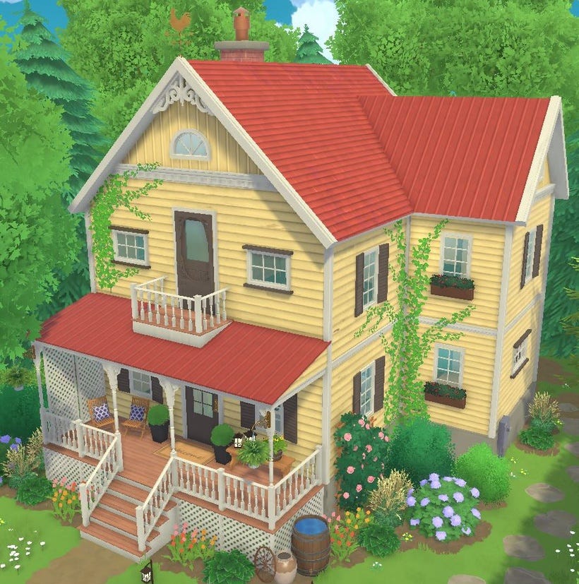 La maison telle qu’elle est actuellement ! Son architecture a légèrement changé au fil du temps, à mesure que je me familiarisais avec le style vernaculaire québécois dont je m’inspirais à l’origine. Nous avons également réduit la superficie de la cour pour mieux l’adapter à l’espace intérieur restreint, mais confortable.