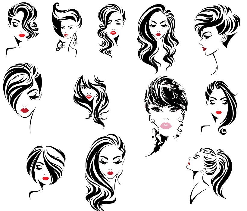 Woman Head Face drawing svg silhouette black and white image bundle ...