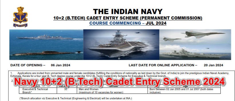 Apply For The Indian Navy 10+2 (B.Tech) Cadet Entry Scheme 2024 | By ...