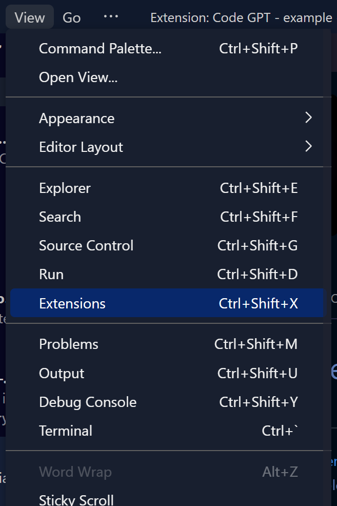 opening the extension in Vscode