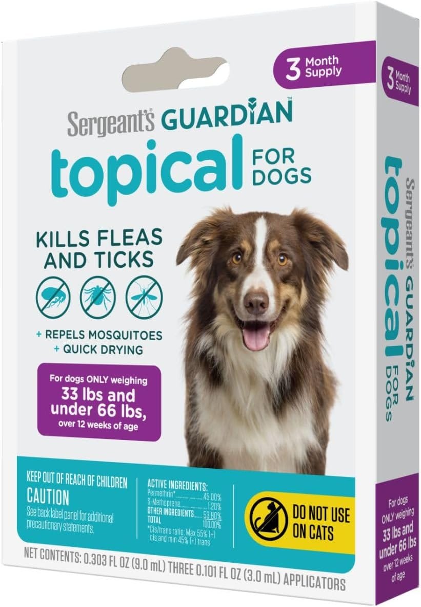 Sergeant’s Guardian Flea & Tick Squeeze On Topical for Dogs, 33–66 lbs
