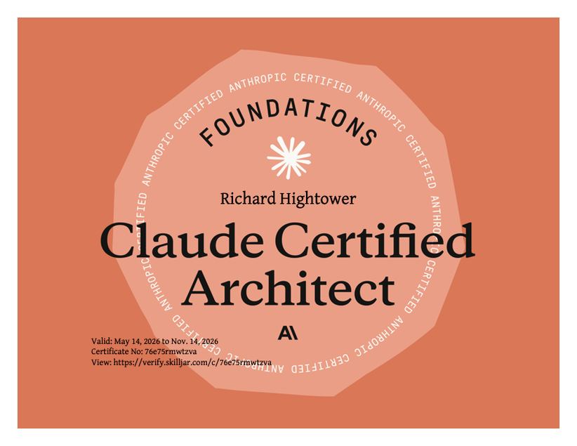 Rick is a Claude Certified Architect and working on a book for Manning on Harness Engineering.