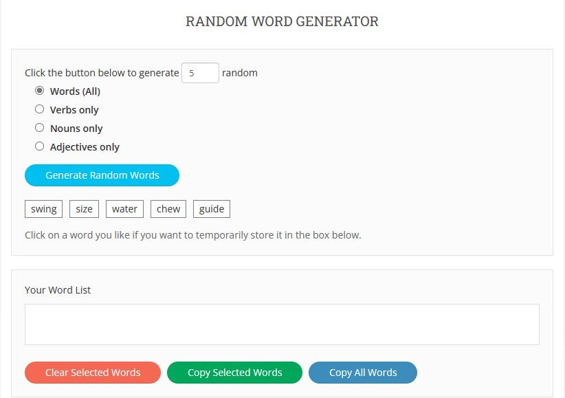 Seo clearance word generator