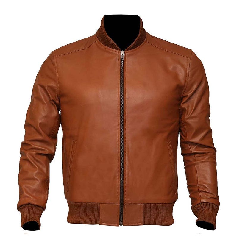 Mens Tan Brown Real Leather Bomber Jackets Leatherstore Medium