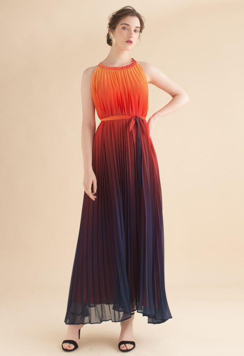 The Splendor of the Sunset Gradient Pleated Maxi Dress — Chicwish Reviews, by Chicwish Reviews