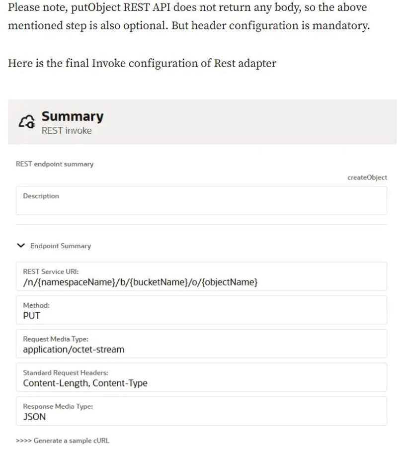 Final REST Invoke summary with URI, PUT method, application/octet-stream, and standard headers.