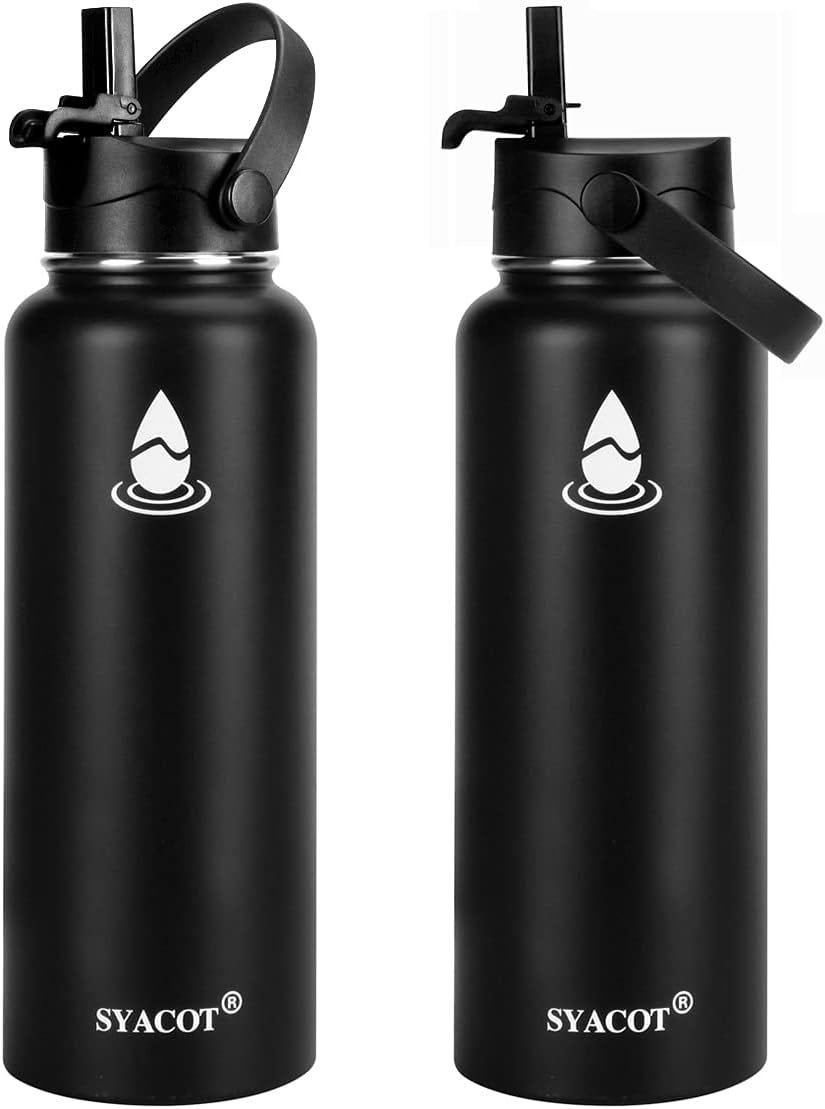 Healthy Human Stainless Steel Water Bottle (Pure Black, 32 oz/ 946 ml)