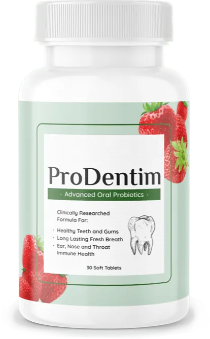 ProDentim bottle with strawberries and mint