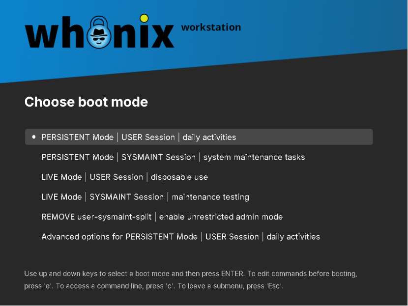 Whonix workstation bootloader